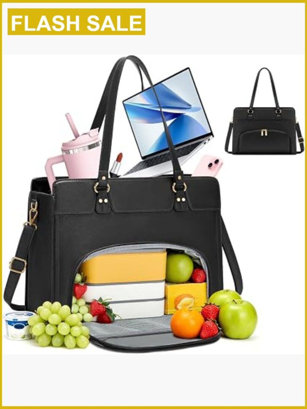 2-in-1 Insulated Lunch Tote Bag Laptop Work Bag 15.6" Shoulder Bag Tote
